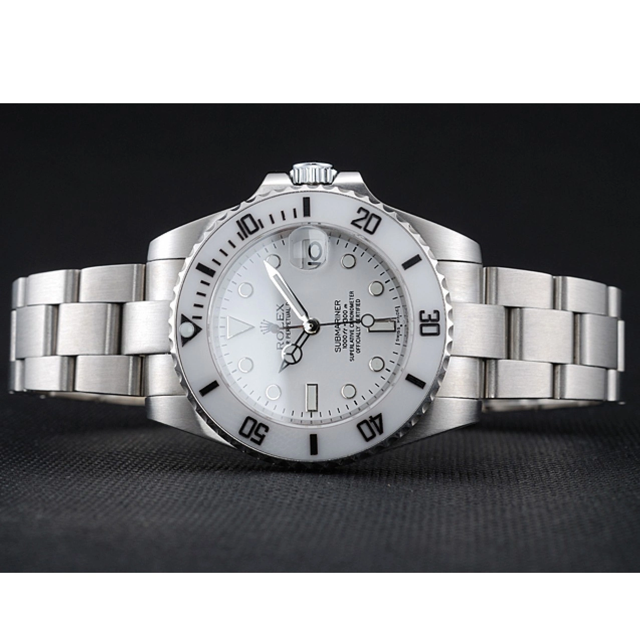 Aaa replica watch Dial Rolex White Steel Submariner Stainless Bracelet 1454152 0802